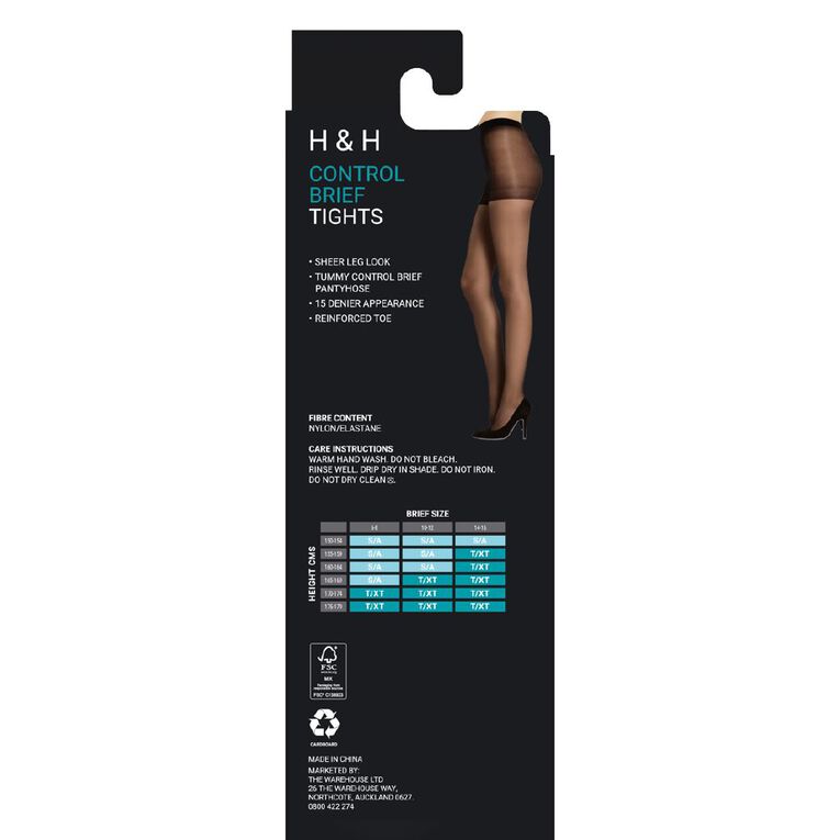 H&H Matte Control Brief Tights 2 Pack, Black, hi-res
