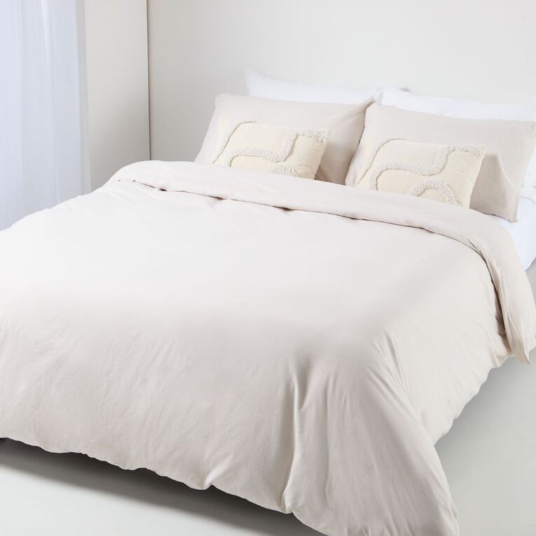 Living & Co Duvet Cover Set Washed Cotton Natural Queen, , hi-res