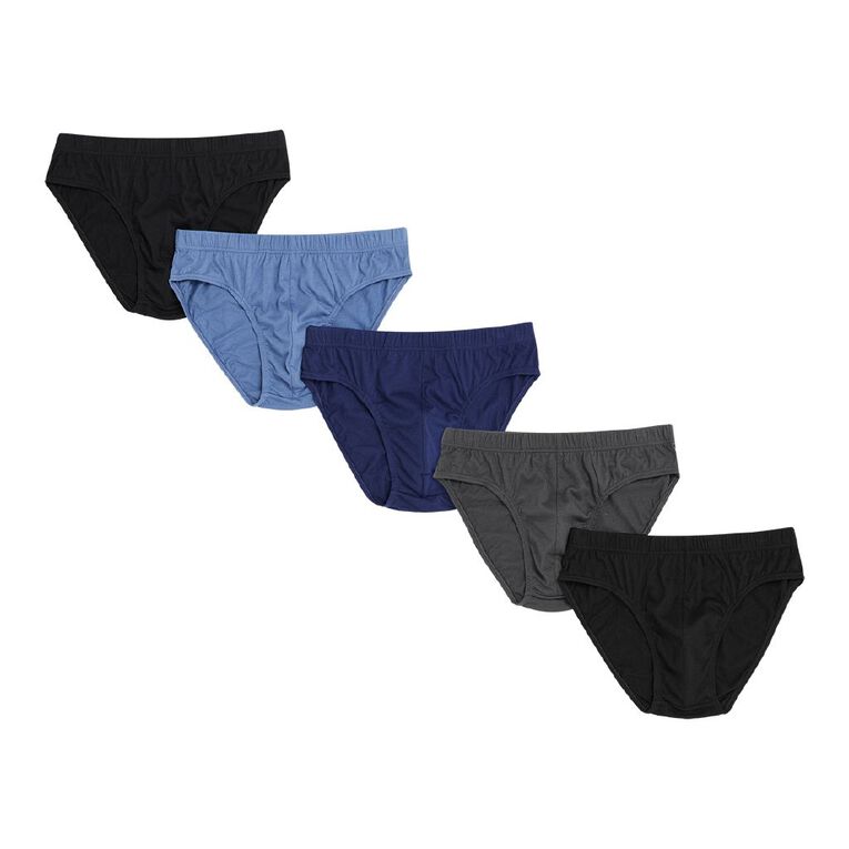 H&H Men's Briefs 5 Pack, Black/Blue, hi-res