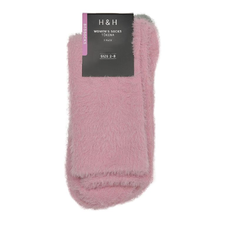 H&H Womens' Super Soft Bedsocks 2 Pack, Pink Mid, hi-res