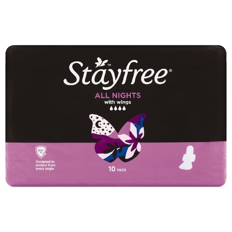 Stayfree All Night Pads with Wings 10 Pack, , hi-res