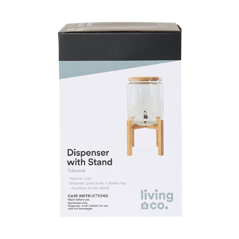 Living & Co Glass Dispenser with Stand Clear 5.6L, , hi-res