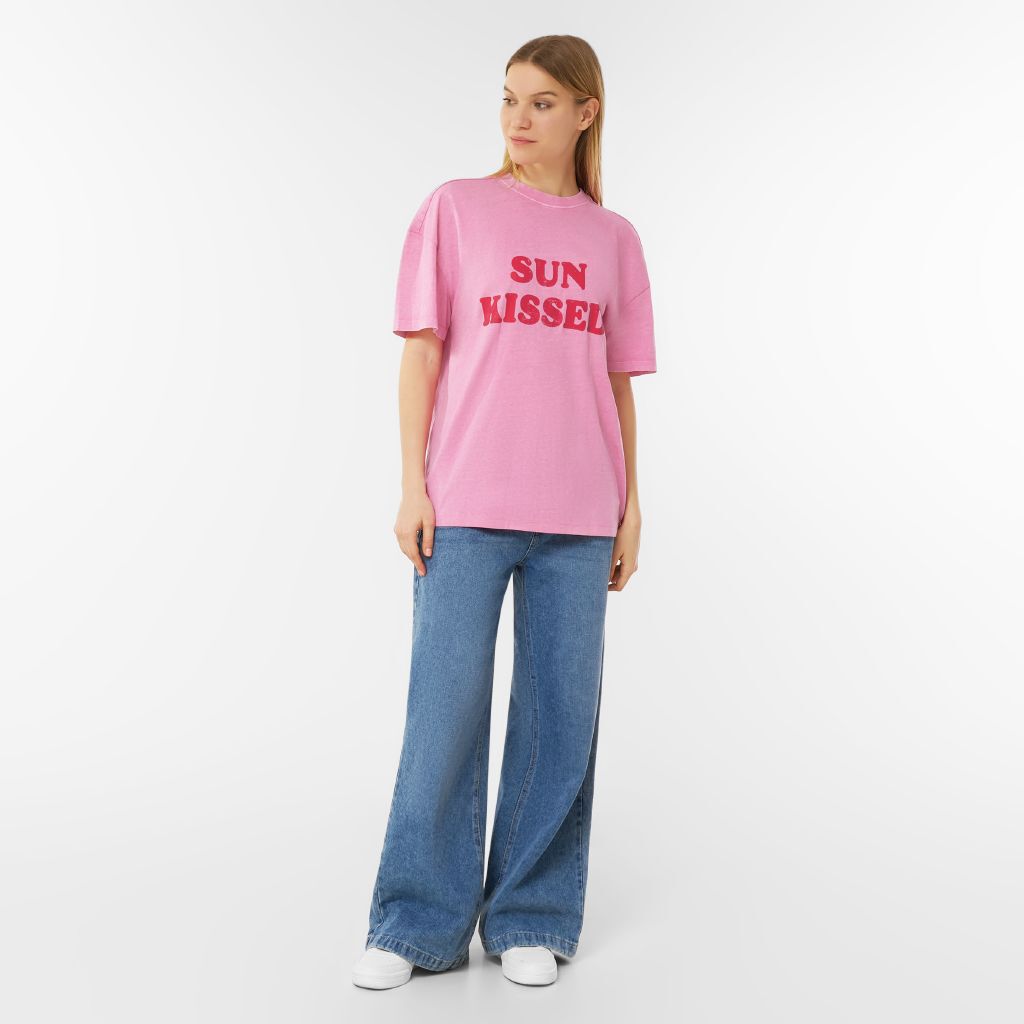 H&H Women's Short Sleeve Boyfriend Graphic Tee Pink | The Warehouse