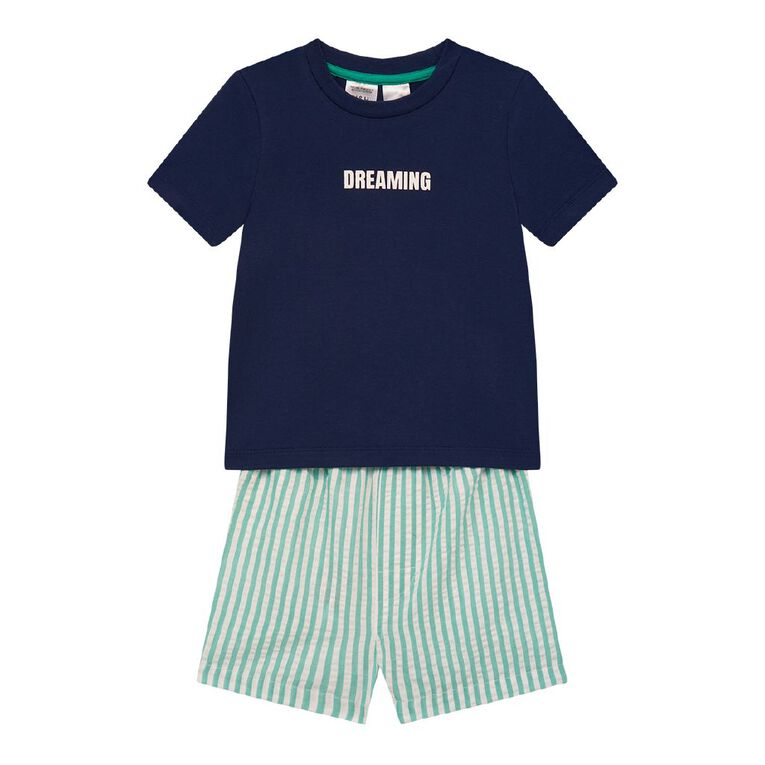 H&H Boys' Tee and Seersucker Short Pyjamas Set, Green Mid, hi-res