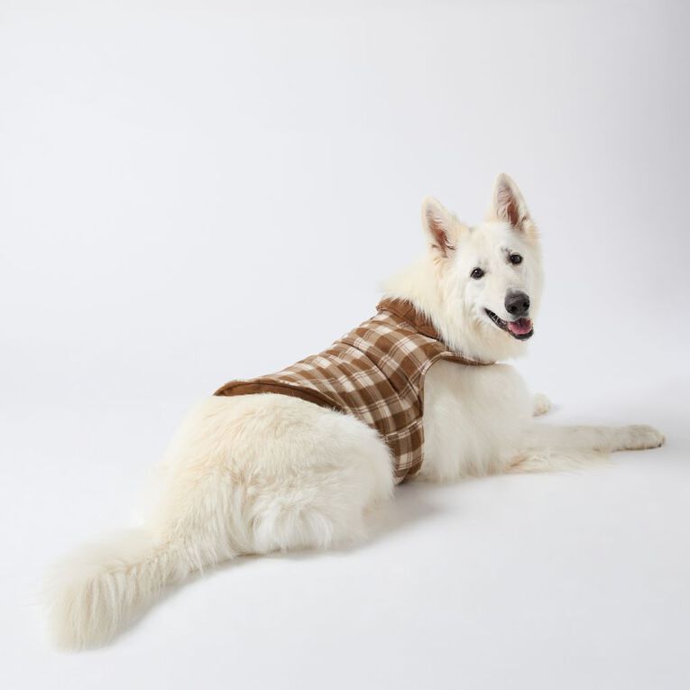 Petzone Fleece Pet Jacket Check Brown Mid 2XL, , hi-res