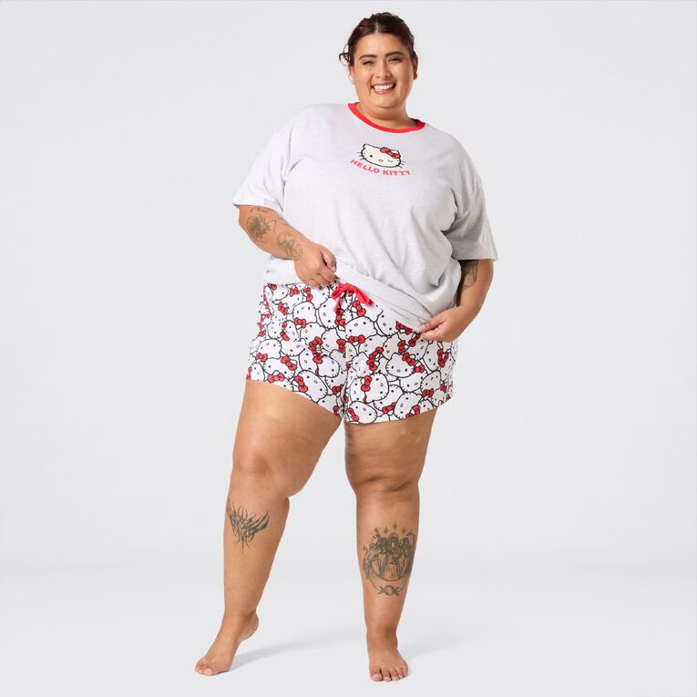 Hello Kitty Plus Size Boxy T-Shirt and Short Pyjama Set, Grey Light, hi-res