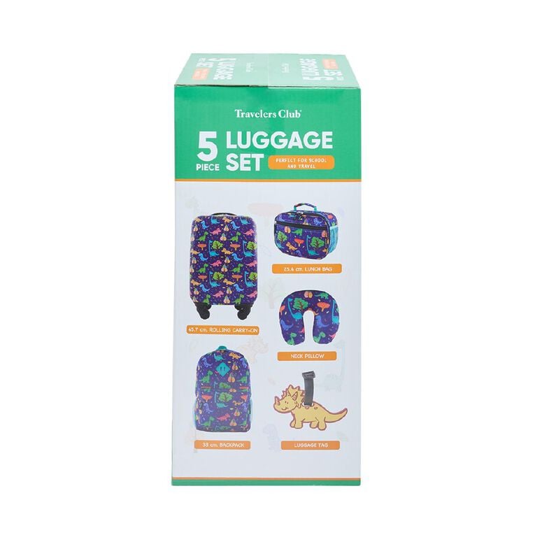Travelers Club 5 Piece Luggage Set Dinosaur Blue, , hi-res