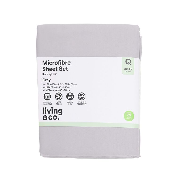 Living & Co Microfibre Sheet Set Grey Queen, Grey, hi-res