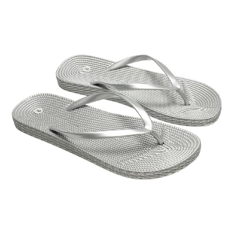 H&H Women's Plaited Jandals, Silver, hi-res