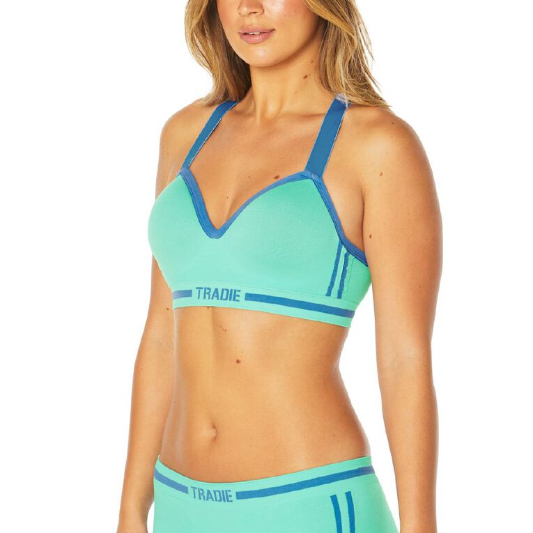 Tradie Women's Seamfree Playoff Bra, Teal, hi-res