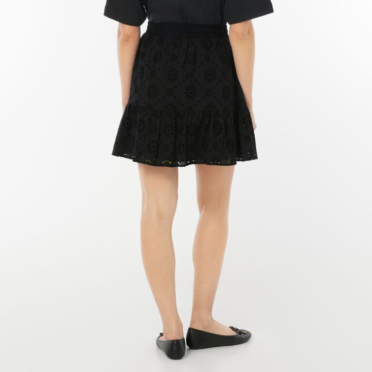 H&H Women's Broidery Tiered Mini Skirt, Black, hi-res