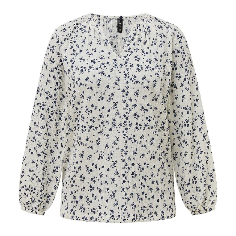 H&H Women's V Neck Gathered Top, Cream, hi-res