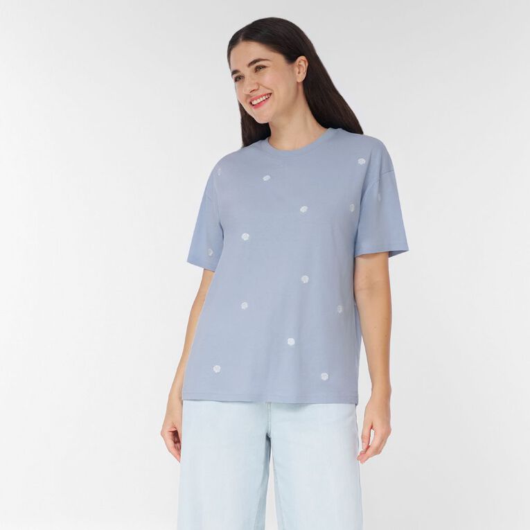 H&H Women's Short Sleeve Embroidered Tee, Blue Light, hi-res