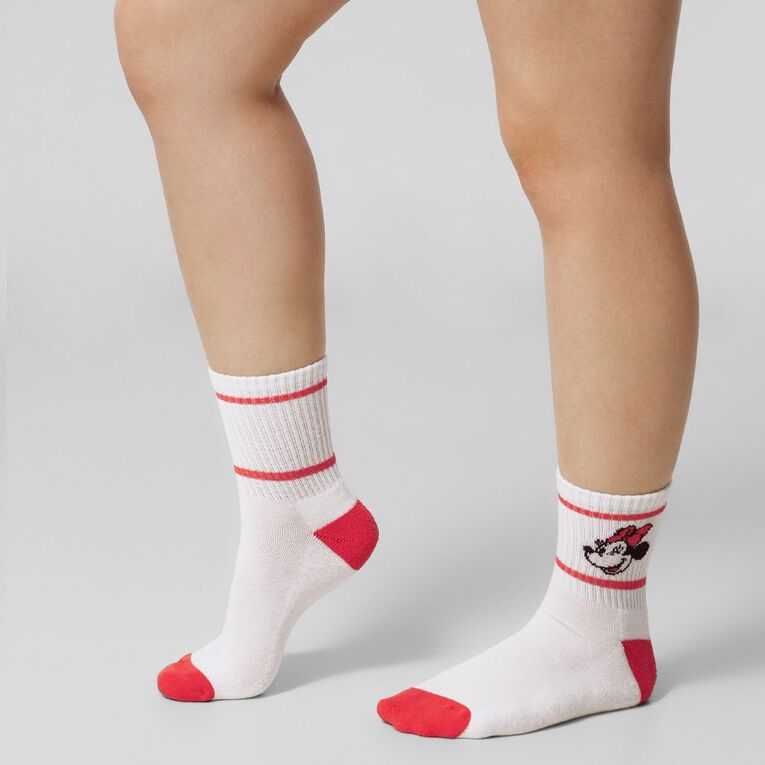 Minnie Mouse Ribbed Half Crew Socks 2 Pack, Cream, hi-res