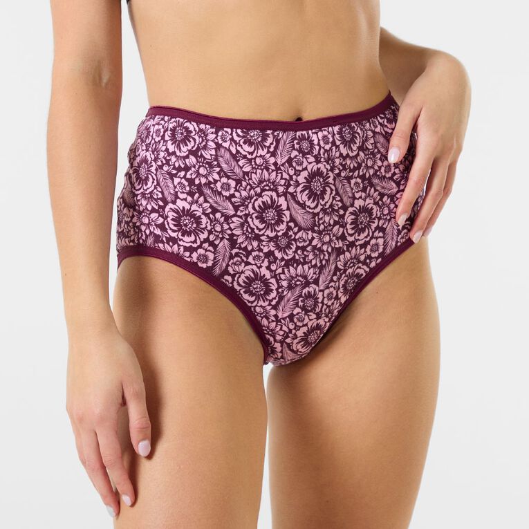H&H Women's Cotton Full Briefs 5 Pack, Burgundy, hi-res
