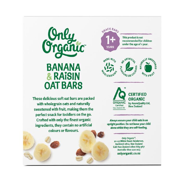 Only Organic Banana & Raisin Oat Bars 1+ Years 20gx6, , hi-res