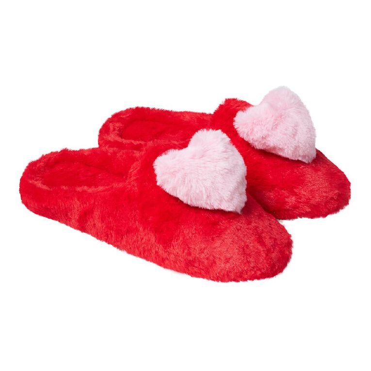 H&H Women's Heart Scuff Slippers, Red, hi-res