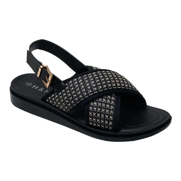 H&H Women's Crossover Sling Back Sandals, Black, hi-res