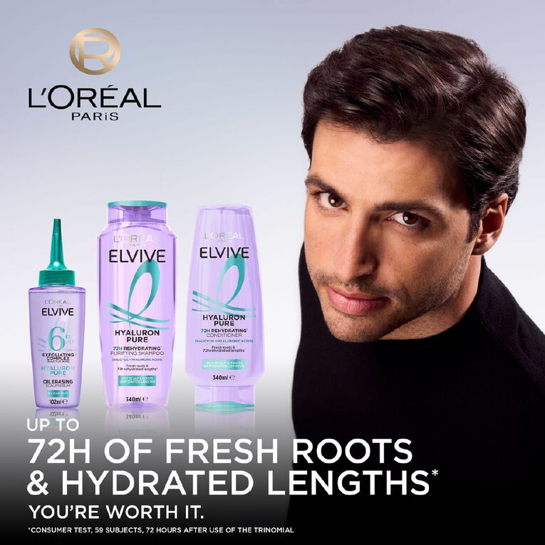 L'Oreal Paris Elvive Hyaluron Pure Shampoo 340ml, , hi-res