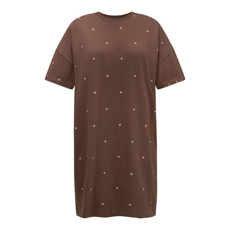 H&H Women's Boxy Tee Nightie, Brown Mid, hi-res