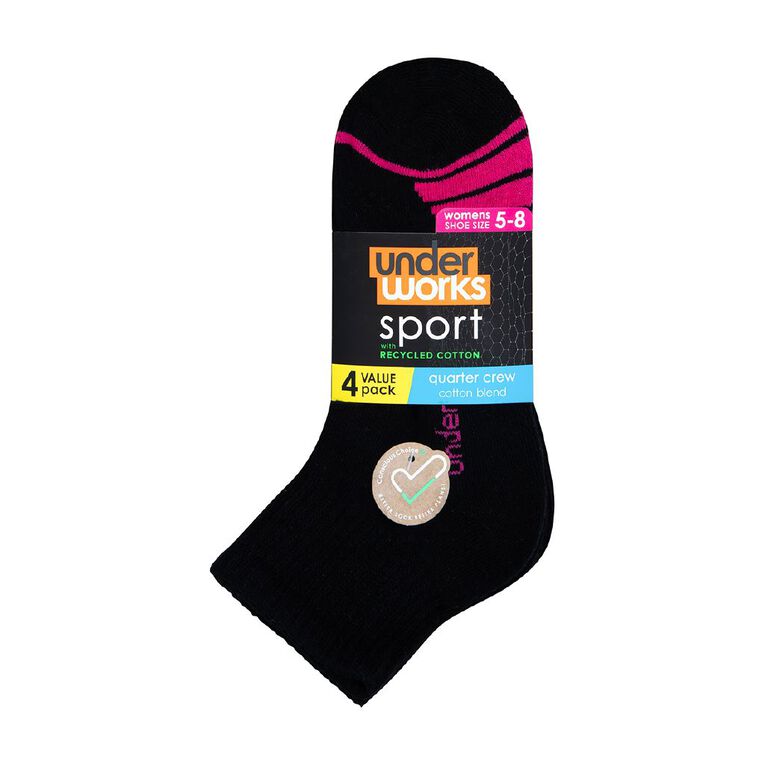 Underworks Women's Quarter Crew Sport Socks 4 Pack Black OLD | The ...