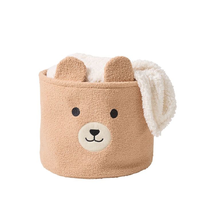 Living & Co Kids Boucle Bear Basket Brown Mid, , hi-res