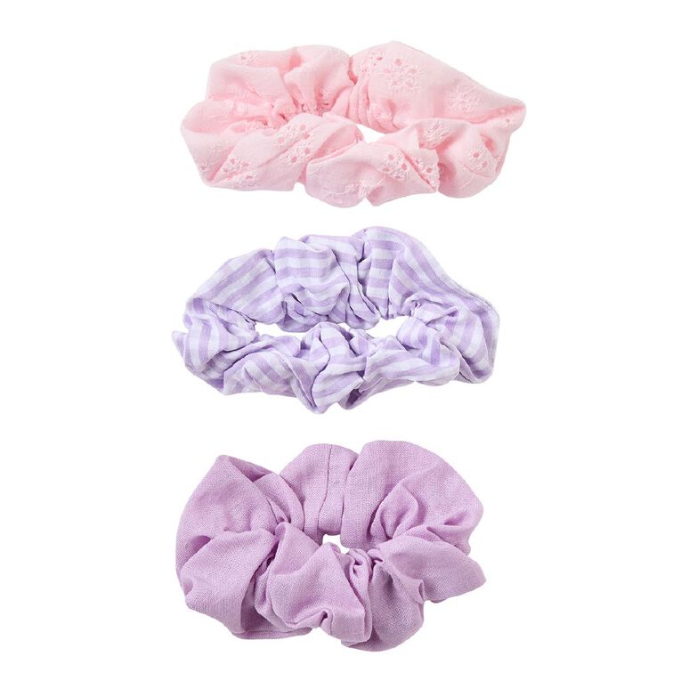 Poppi Mini Scrunchie Gingham Purple Mid 3 Pack, , hi-res
