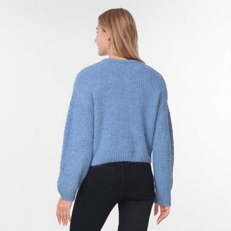 H&H Women's Fluffy Pointelle Knit Cardigan, Blue Light, hi-res