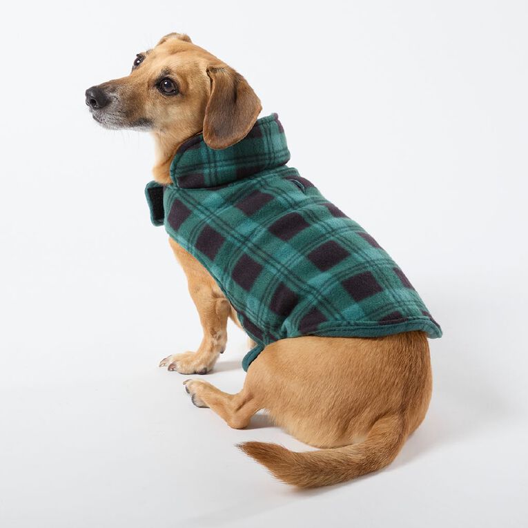 Petzone Fleece Pet Jacket Check Green Small, , hi-res