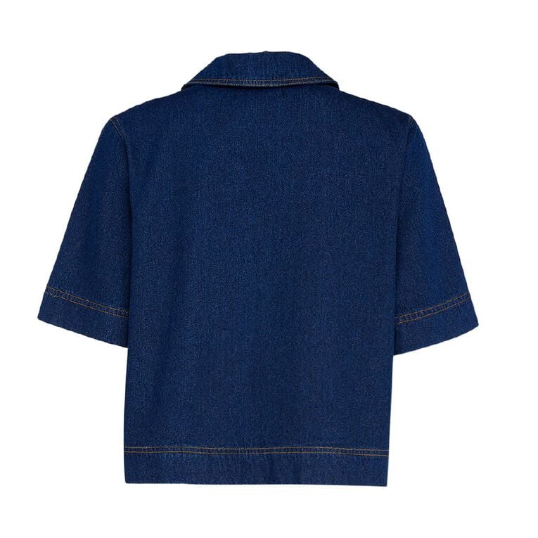 H&H Women's Short Sleeve Denim Popover Top, Denim, hi-res