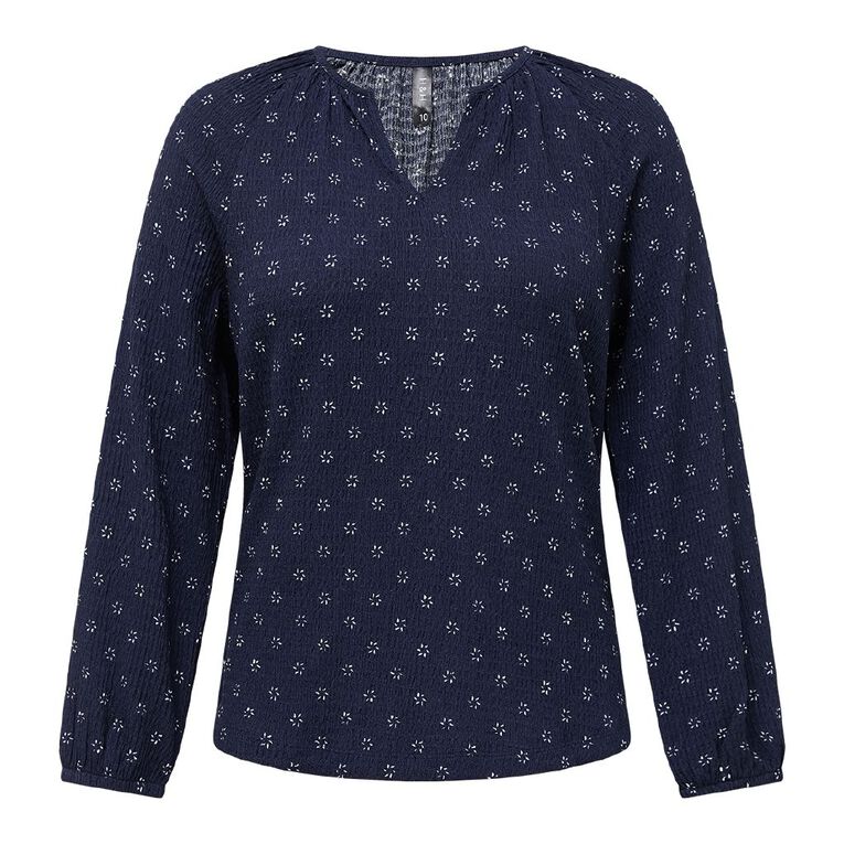 H&H Women's V Neck Gathered Top, Navy, hi-res