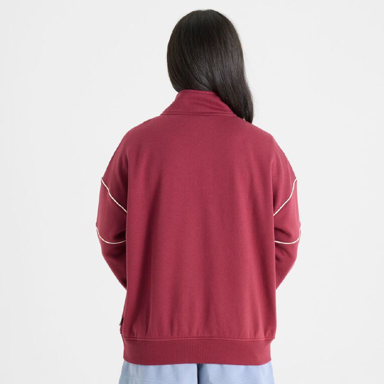 Lonsdale Women's Piped Boxy Quarter Zip Sweatshirt, Red Dark, hi-res