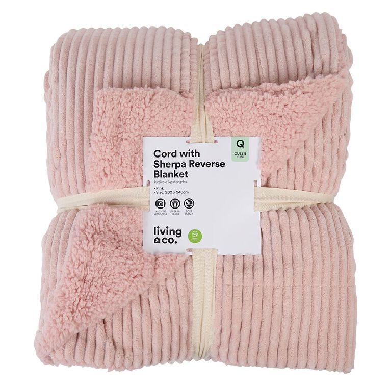 Living & Co Cord Plush Blanket Pink Queen, , hi-res