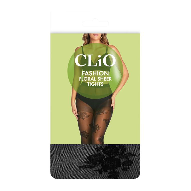 Clio Women's Floral Lace Tights, Black, hi-res