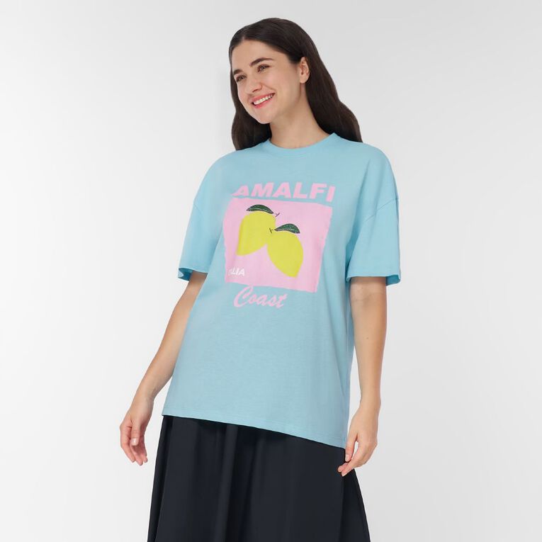 H&H Women's Short Sleeve Boyfriend Graphic Tee, Blue Mid, hi-res