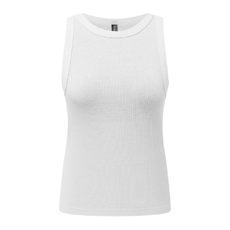 H&H Women's Rib Racer Back Tank, White, hi-res