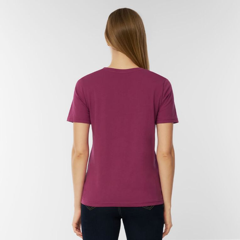 H&H Women's Short Sleeve Cotton V-Neck Tee, Purple Mid, hi-res