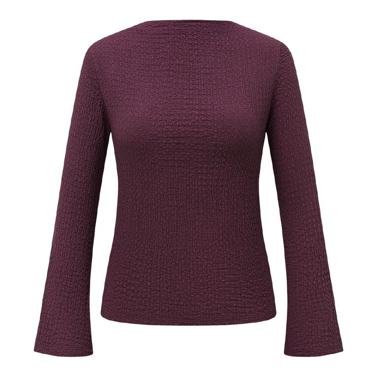 H&H Women's Long Sleeve Crinkle Top, Red Dark, hi-res