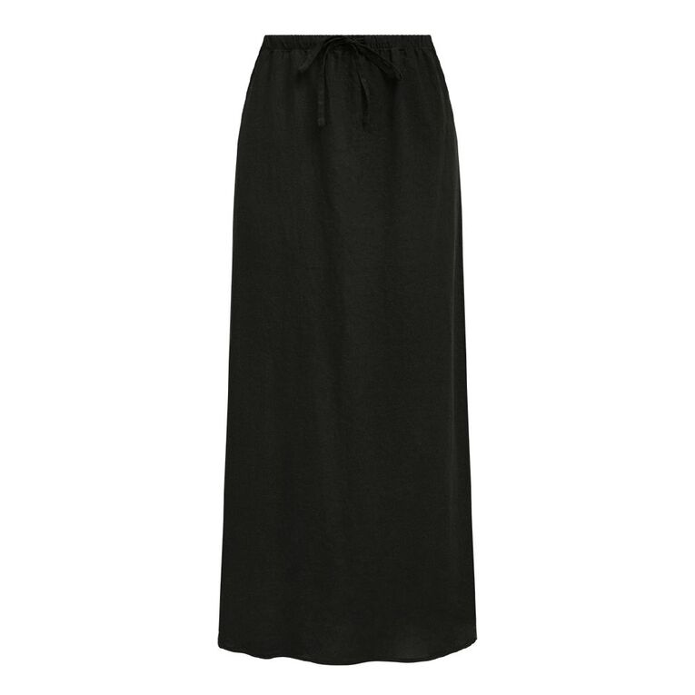H&H Women's Long Linen Blend Skirt, Black, hi-res