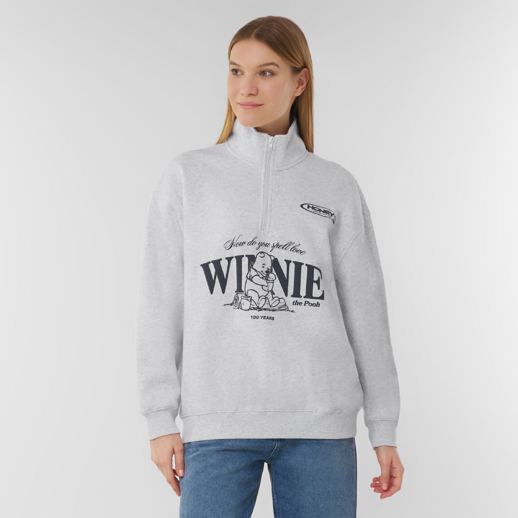 Winnie the Pooh Women's Winnie the Pooh 1/4 Zip Sweat Cream | The