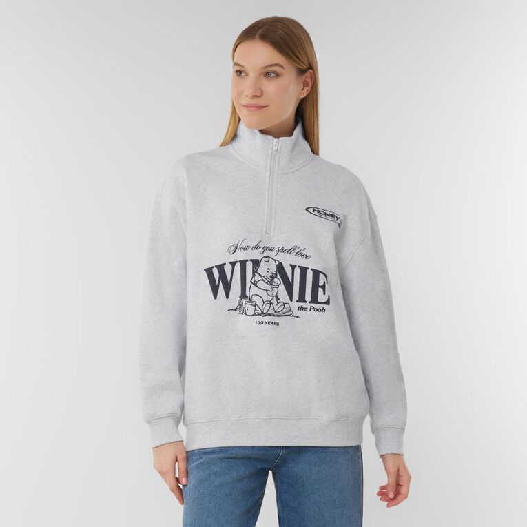 Winnie the Pooh Women's Winnie the Pooh 1/4 Zip Sweat, Cream, hi-res