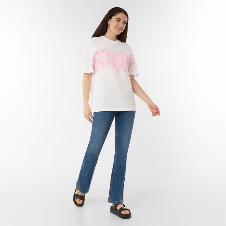 H&H Women's Short Sleeve Boyfriend Graphic Tee, White, hi-res