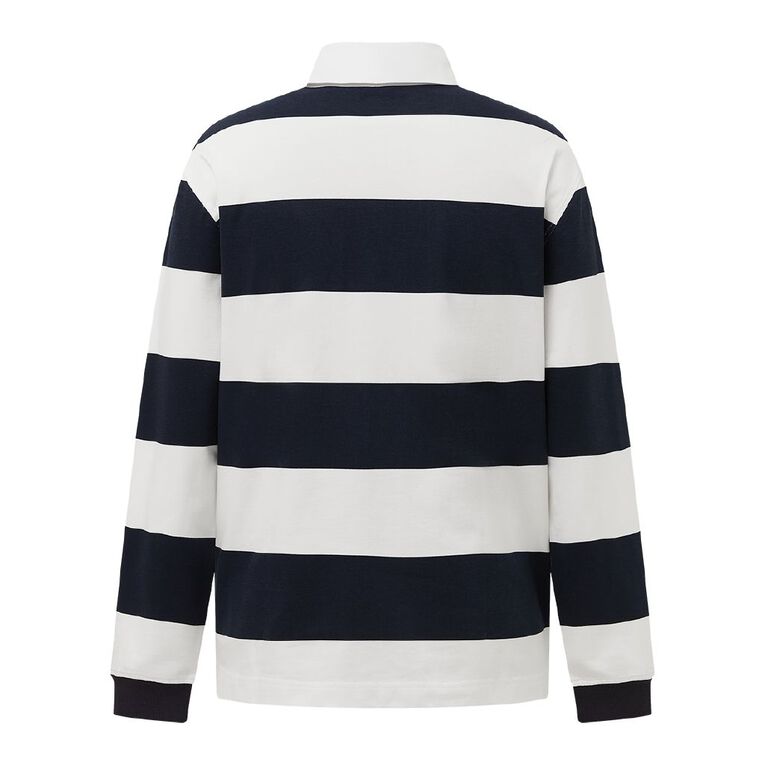 H&H Men's Stripe Rugby Polo, Navy/White, hi-res