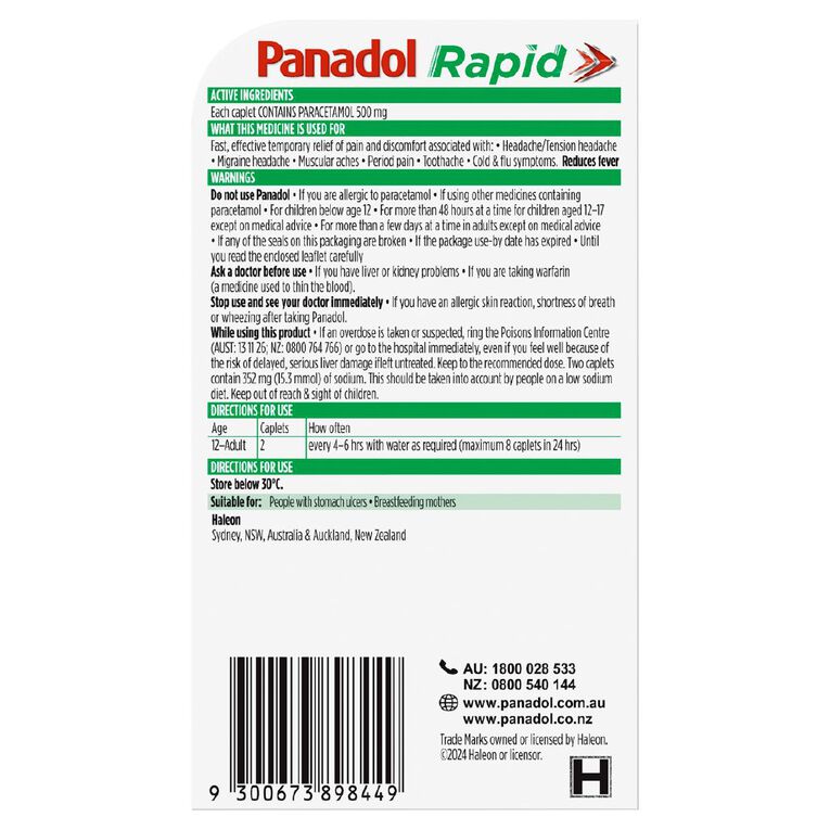 Panadol Rapid Handipak 8 Caplets, , hi-res