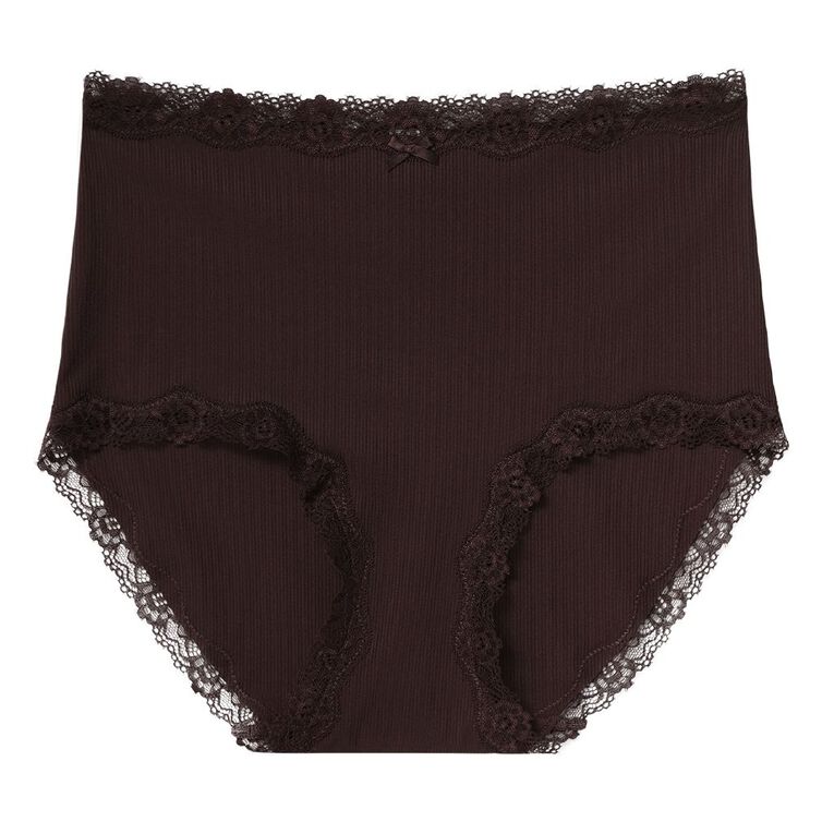 H&H Women's Rib And Lace Full Briefs 3 Pack, Black, hi-res