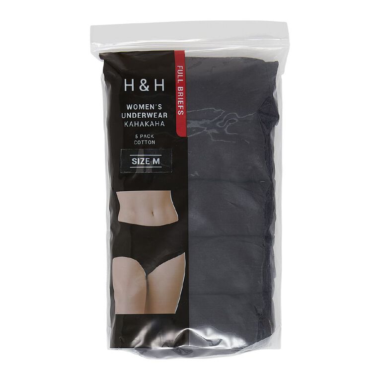 H&H Women's Cotton Full Briefs 5 Pack, Black, hi-res