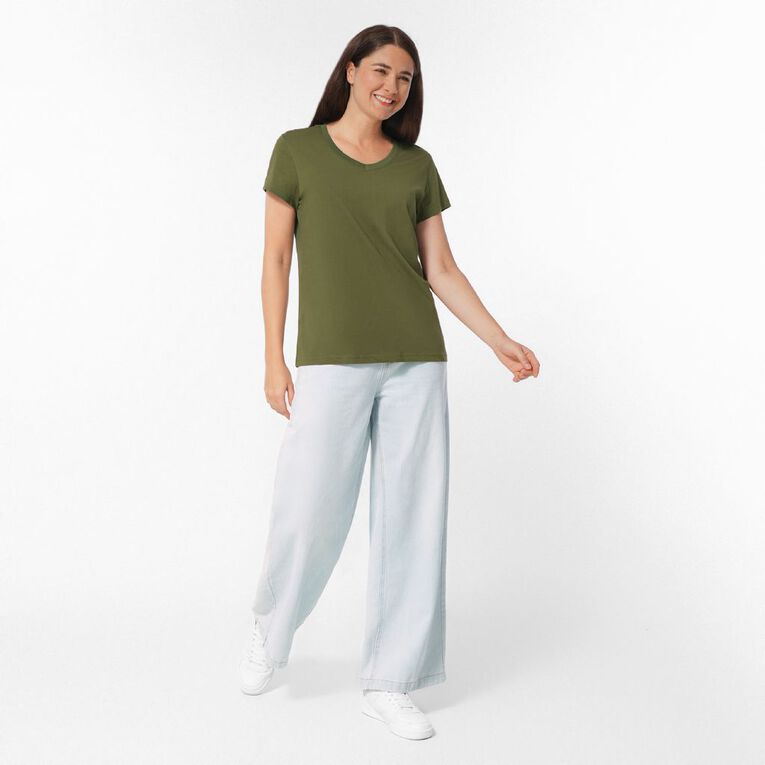 H&H Women's Short Sleeve V-Neck Tee, Green Mid, hi-res