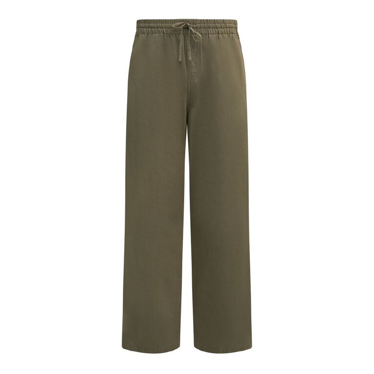 H&H Men's Elastic Waist Linen Blend Pants, Green Mid, hi-res