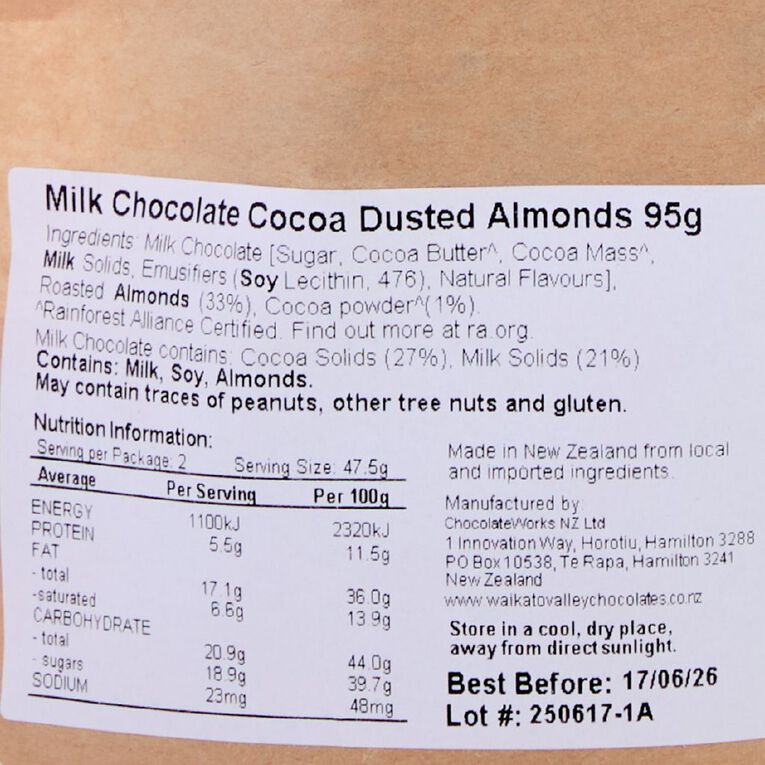 Waikato Valley Chocolates Thin Dipped Cocoa Dusted Almonds 95g, , hi-res