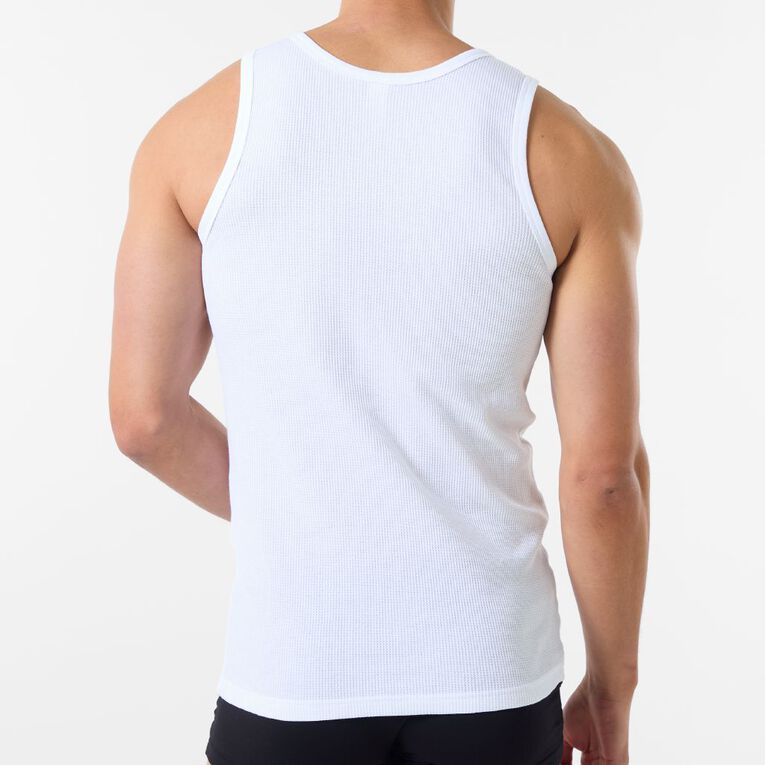 H&H Men's Waffle Singlet 2 Pack, Black/White, hi-res